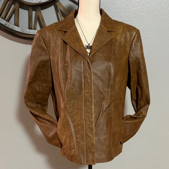 Q.U.E. Brown Leather Women's Jacket - Picture 7 of 10